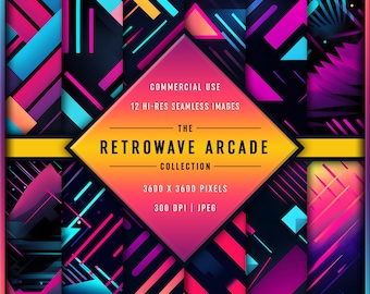 The Retrowave Arcade Collection | 12 High-Resolution Seamless Digital Papers