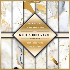 The White & Gold Marble Collection | 12 High-Resolution Seamless Digital Papers