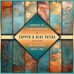 The Copper & Blue Patina Collection | 12 High-Resolution Digital Papers