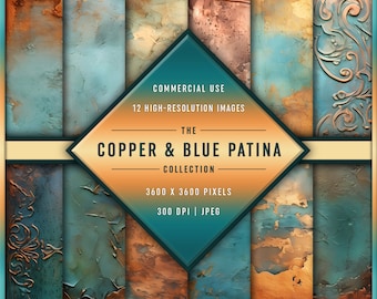 The Copper & Blue Patina Collection | 12 High-Resolution Digital Papers