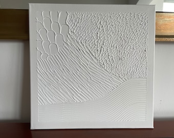 Minimalist white textured wall art| 3D wall art| Canvas wall art| Abstract structured art| Plaster wall decor