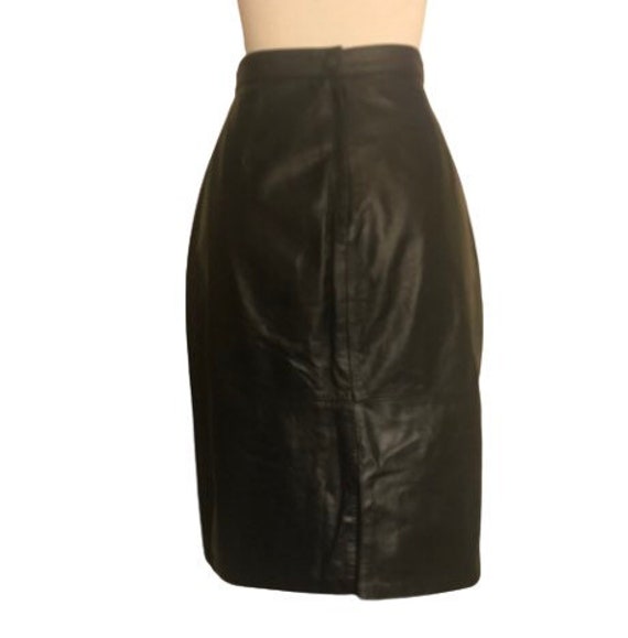 intage 80’s High Waist Black Leather Pencil Skirt - image 2
