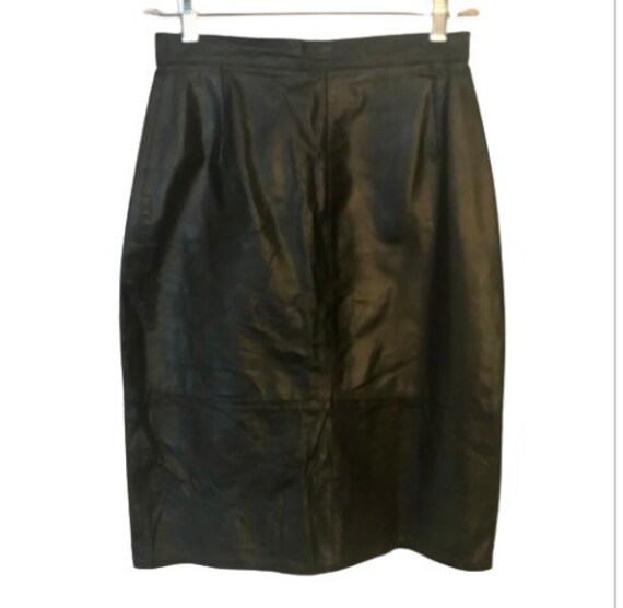 intage 80’s High Waist Black Leather Pencil Skirt - image 4