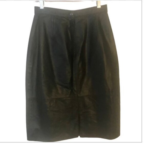 intage 80’s High Waist Black Leather Pencil Skirt - image 3