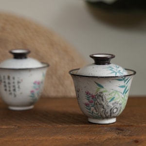 Hand-Painted Poem Gaiwan - Bamboo Leaves