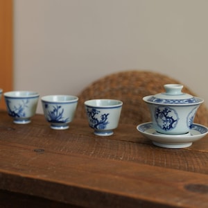 Handmade Qinghua “The Four Gentlemen” Gaiwan Set