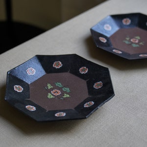 Handbemaltes Achteck Schwarze Blume Teetablett 96.00