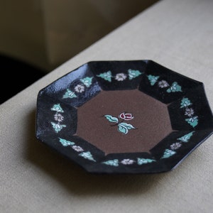 Handbemaltes Achteck Schwarze Rose Tee Tablett