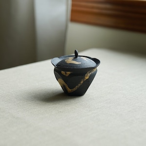 Handmade Matte Black Gold Brushed Gaiwan