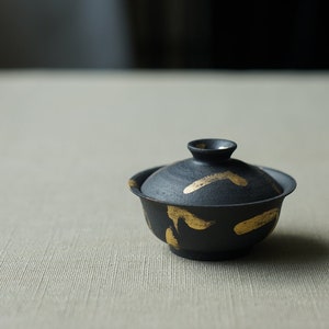 Handmade Matte Black Gold Brushed Gaiwan
