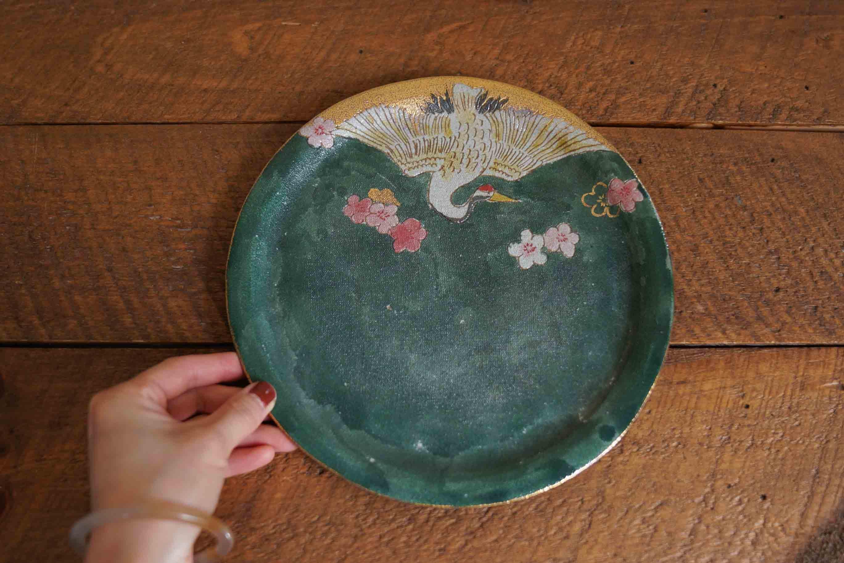 Hand-painted Green Matte Crane & Cherry Blossom Tea Tray - Etsy