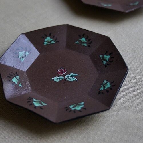 Hand-Painted Octagon shops Brown Rose Tea Tray