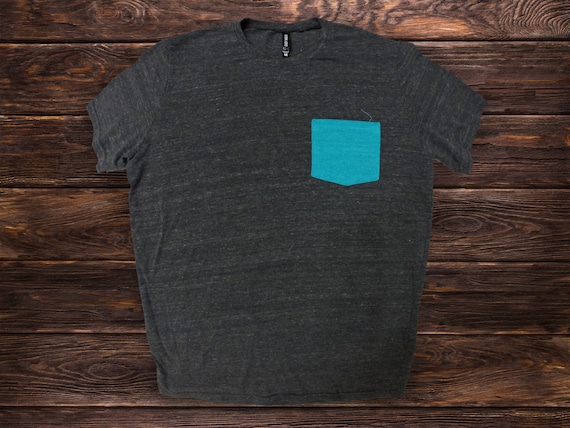 Mens Stylish T-Shirt w/ Blue Pocket // Mens Streetwear