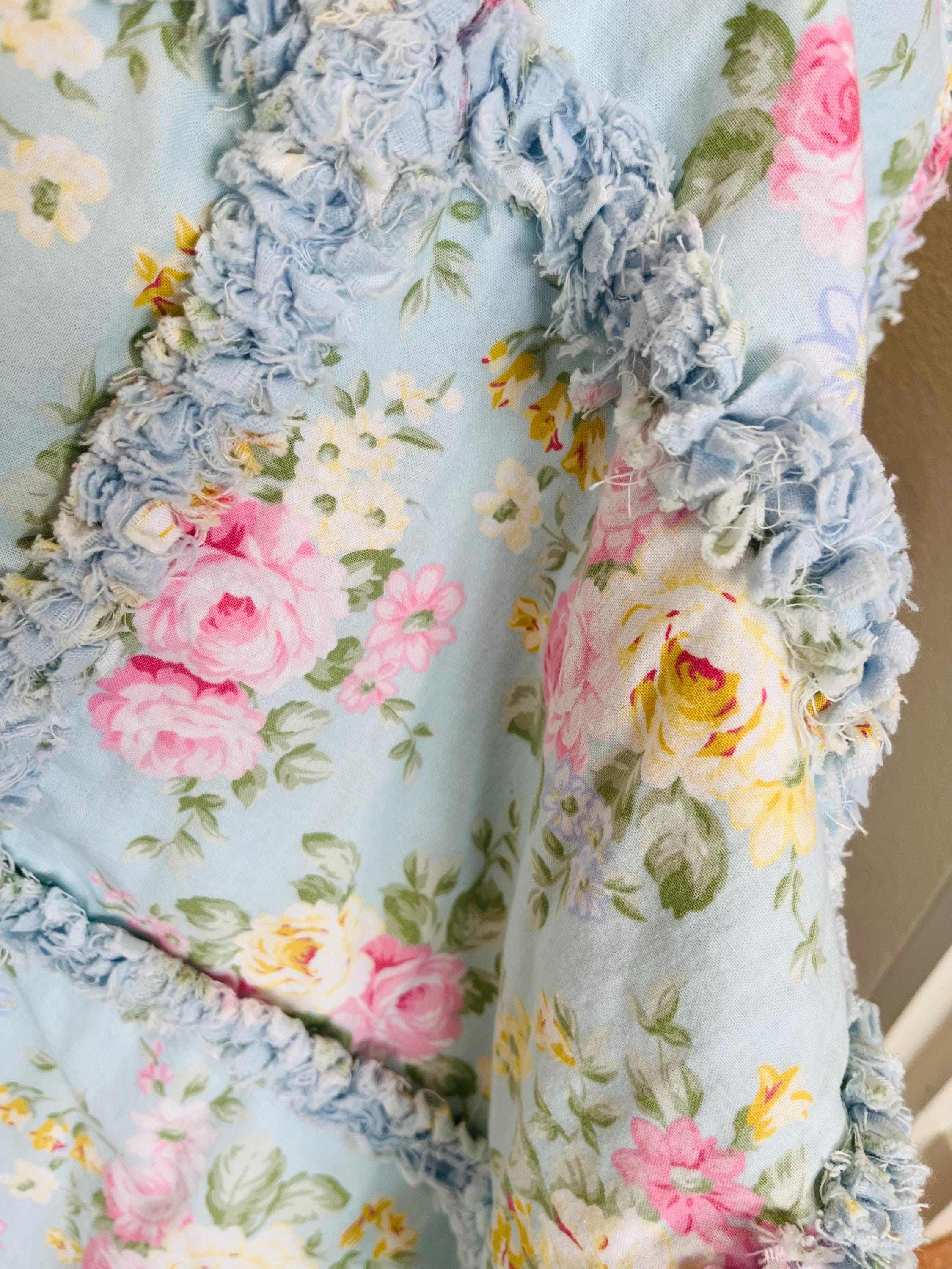 Blue Floral Rose Baby Rag Quilt Blue Accents 37”L X 35”W - Etsy