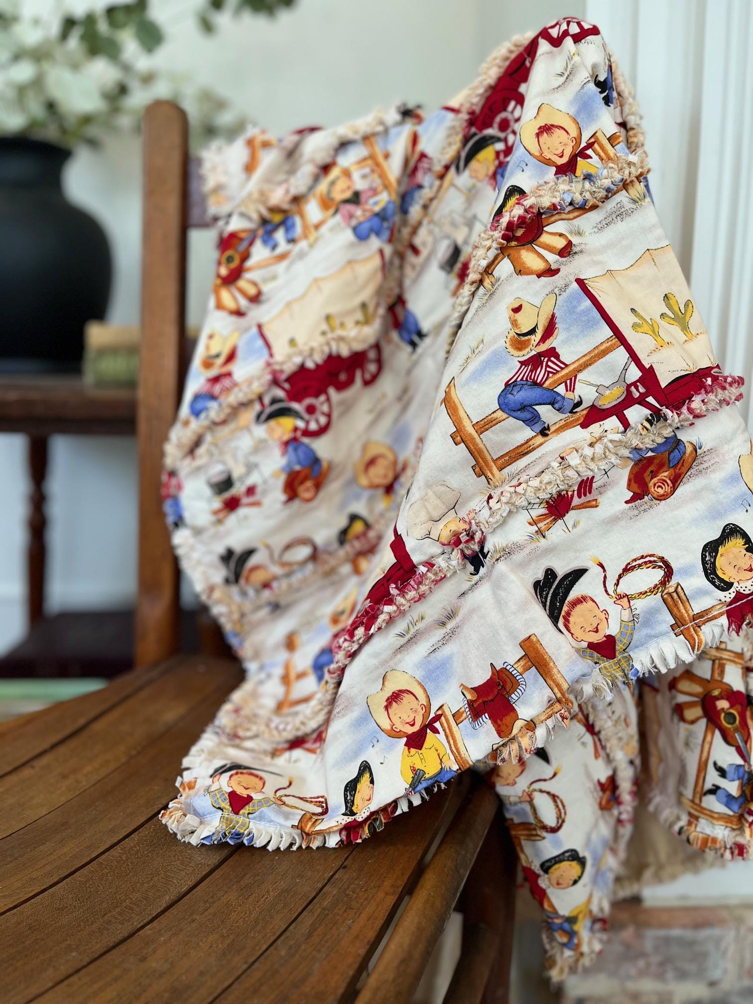 Cowboy Vintage Western Wagon Cotton and Flannel Baby Rag Quilt 40X43 - Etsy