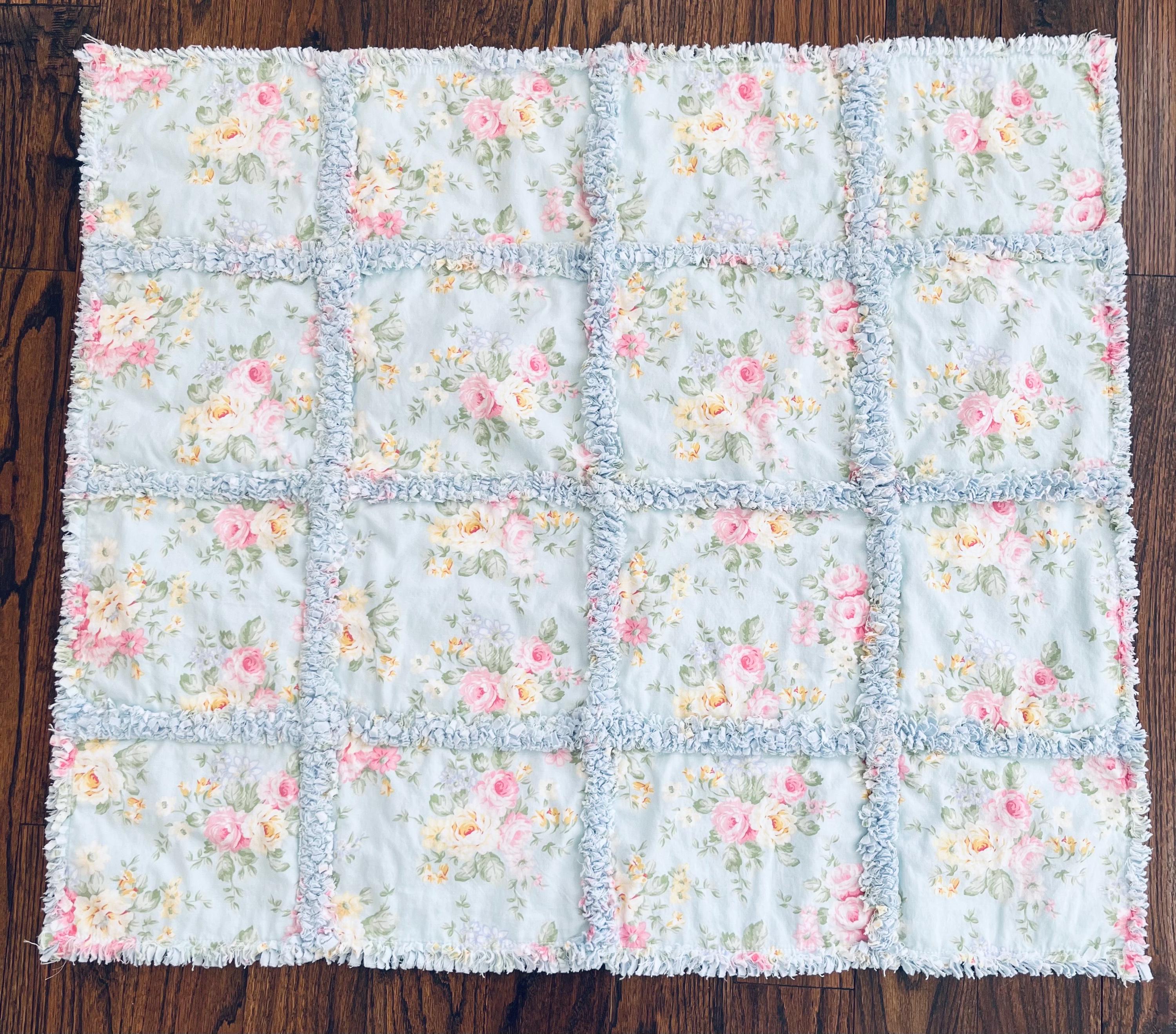 Blue Floral Rose Baby Rag Quilt Blue Accents 37”L X 35”W - Etsy