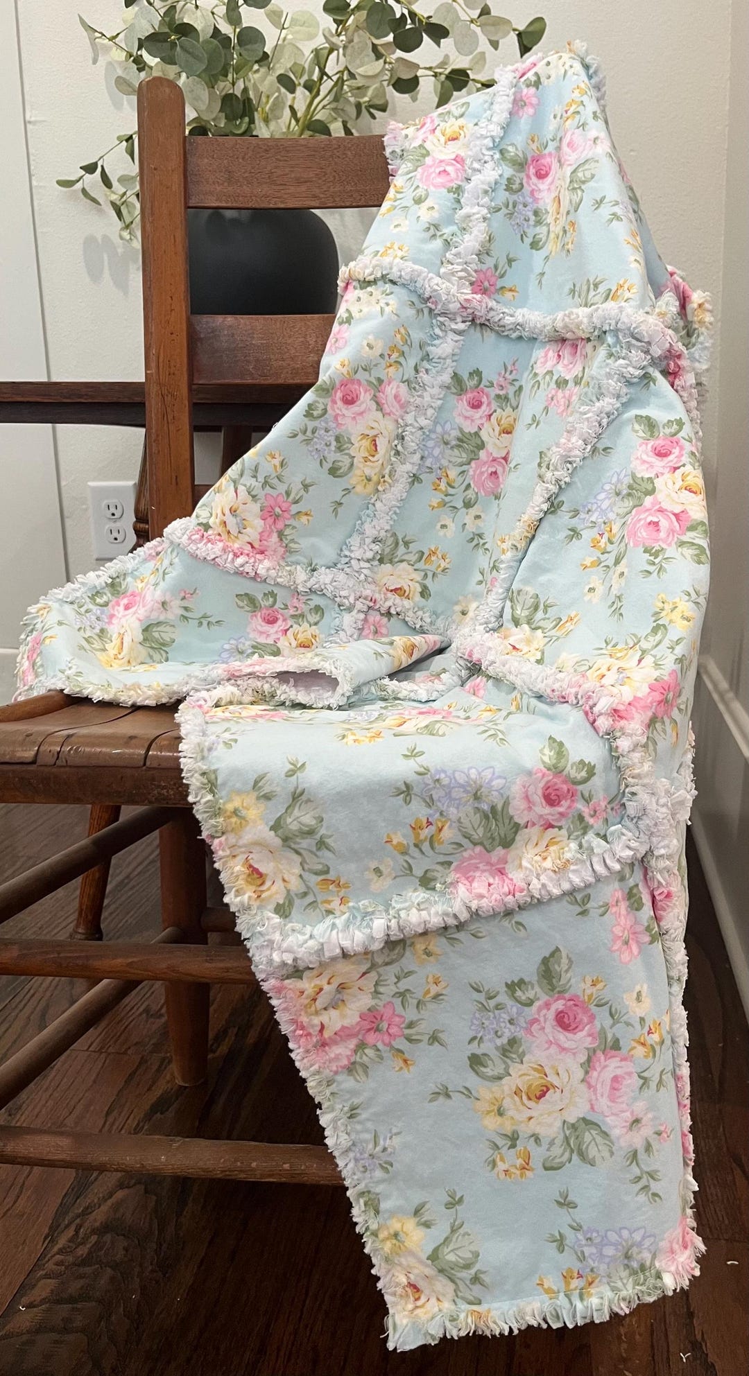 Blue Floral Rose Baby Rag Quilt White Accents 39”L X 37”W - Etsy