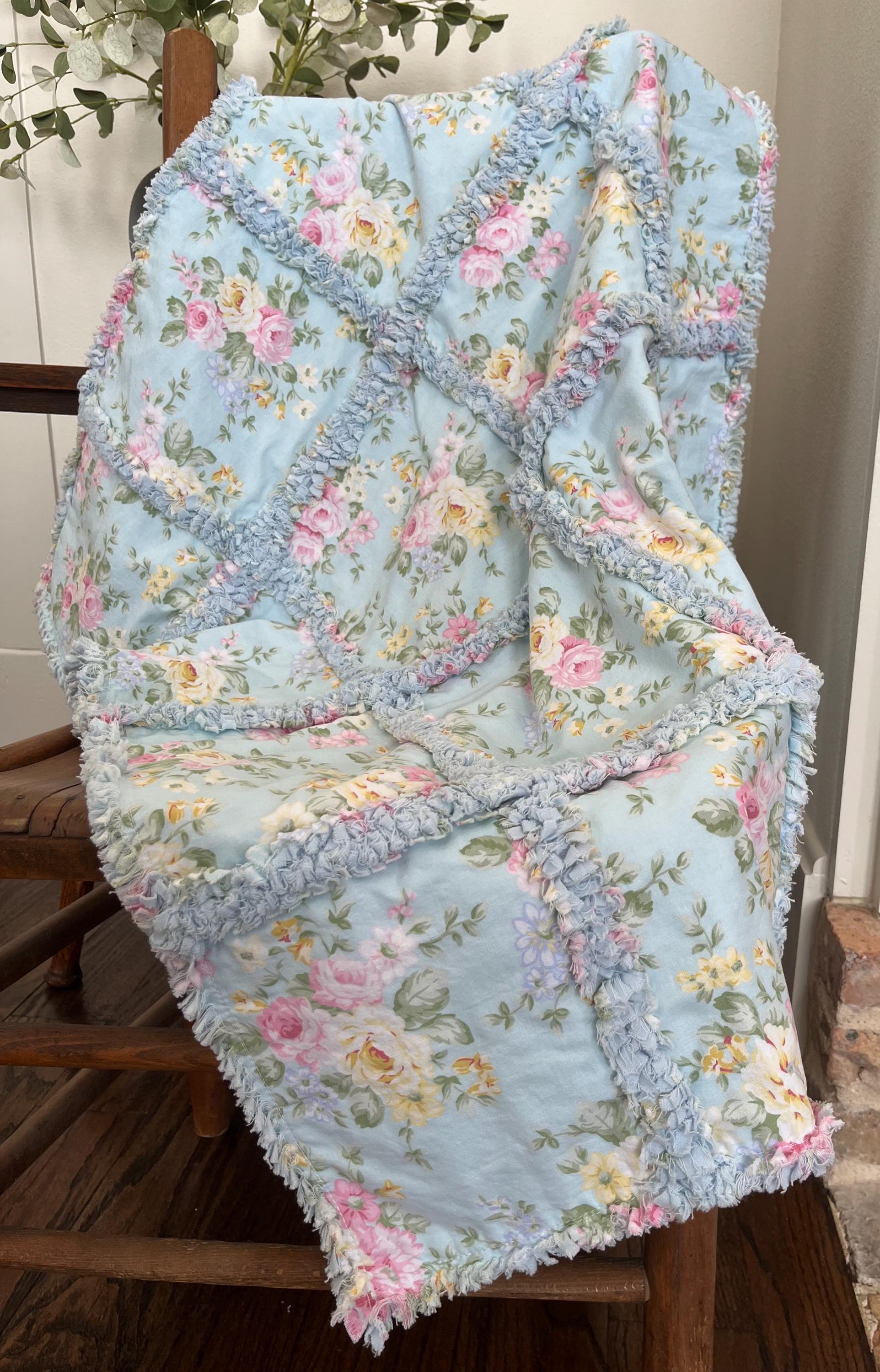 Blue Floral Rose Baby Rag Quilt Blue Accents 37”L X 35”W - Etsy