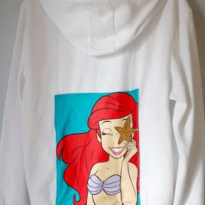 Reworked Disney Ariel the Little Mermaid zip up white  hoodie sweatshirt