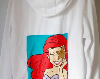 Herwerkte Disney Ariel de Kleine Zeemeermin met rits en witte hoodie