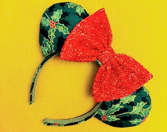 Orejas de Minnie navideñas de Happy Holly Days, listas para enviar.