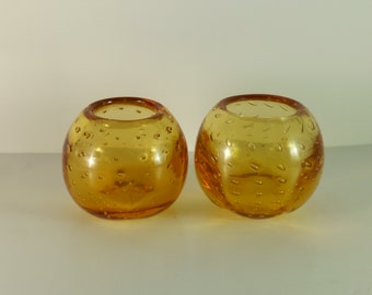 Pair of Whitefriars Amber Controlled Bubble  bowls