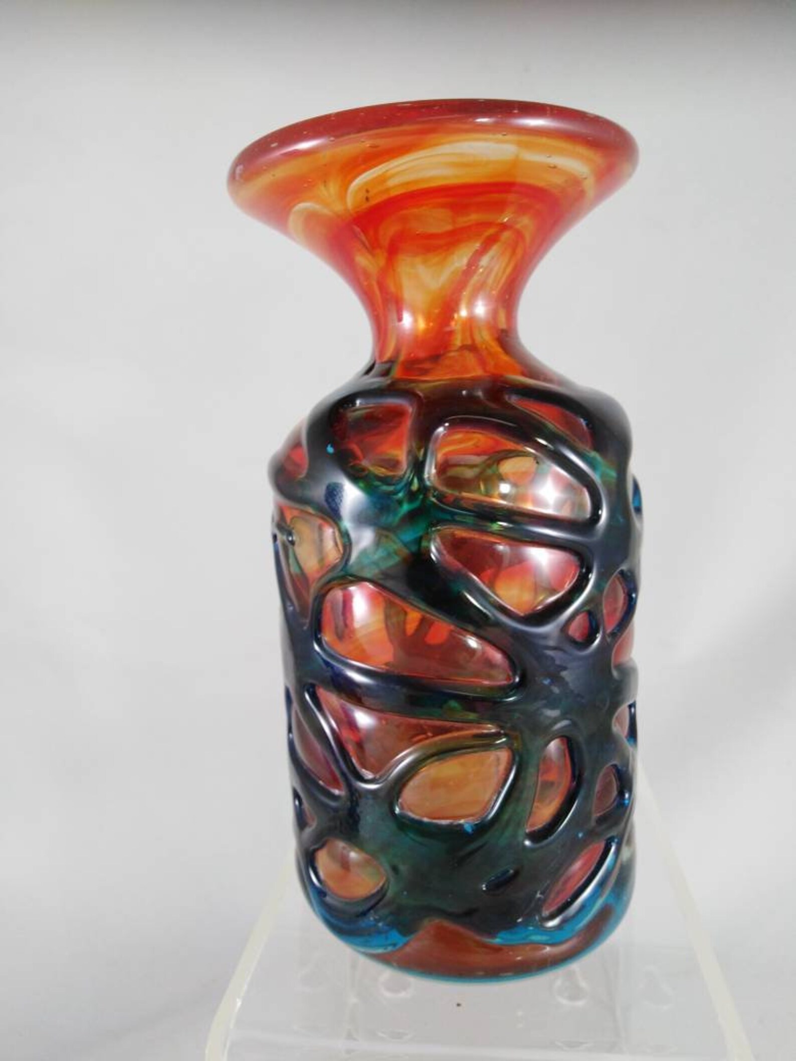 Mdina Glass Orange and Blue Vase. | Etsy