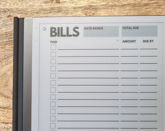 BILL TRACKING II | reMarkable 1 & 2 Template