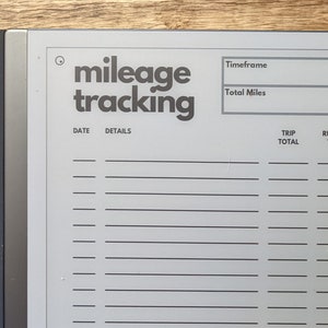 MILEAGE TRACKING | reMarkable 1 & 2 Template