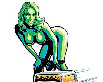ART STICKER Hot Rod Girl by Artist Marco Almera Decal #MA8
