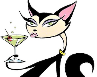 ART STICKER Martini Cat Decal Artist The Pizz Low Brow Kustom Kulture PZ34