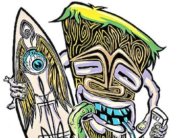ART STICKER Smokin Tiki by Artist Von Franco Decal #VF09 - Etsy