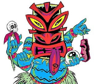 ART STICKER Tripping Tiki by Artist Alan Forbes Decal #AF17