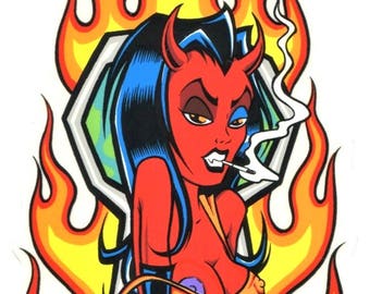 Horned Girl Sticker Decal Poster Art Alan Forbes AF11
