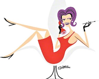 ART STICKER Teléfono rojo por Artist Shag Decal #SH69