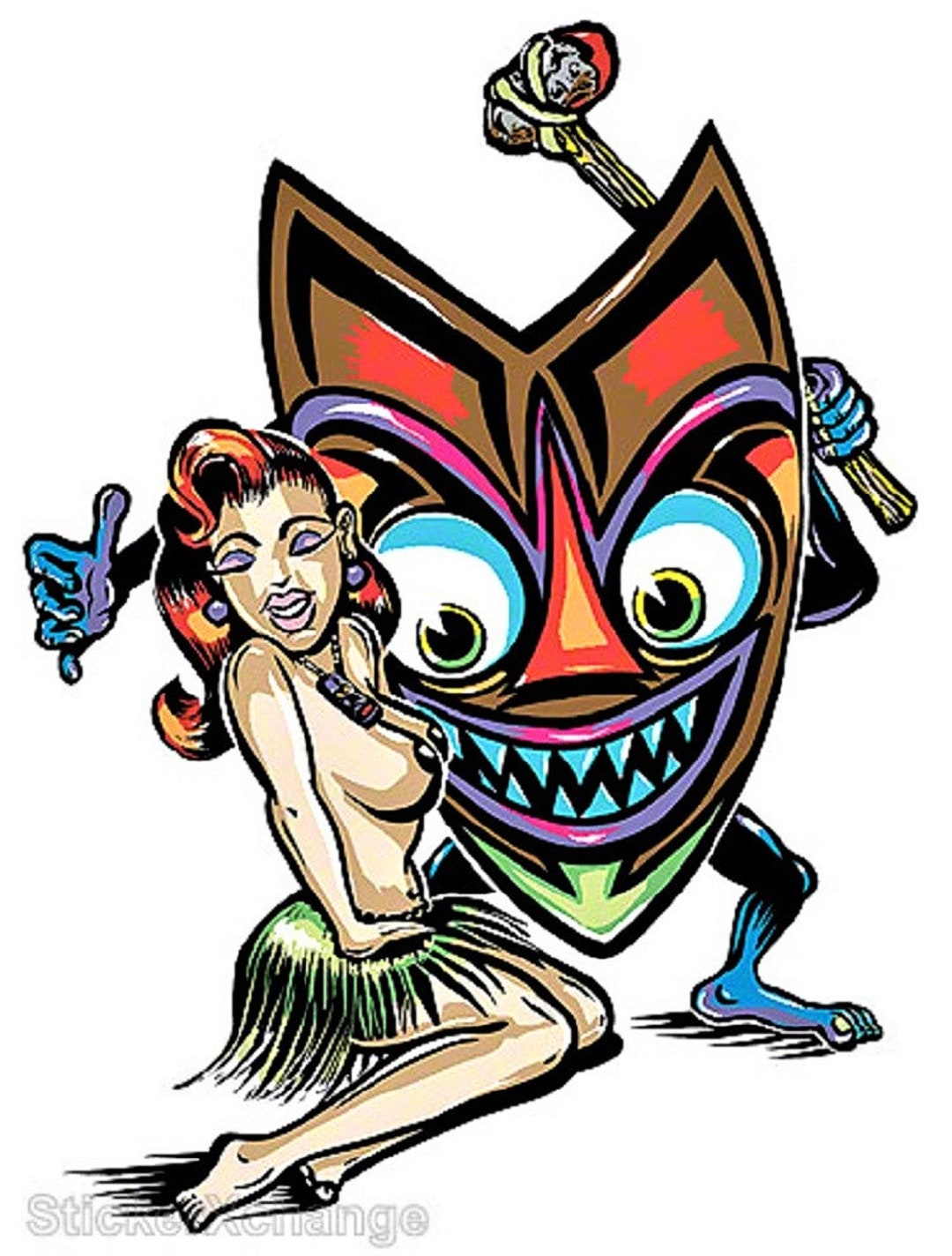 ART STICKER Island Girl & Tiki by Artist Von Franco Decal #VF10 - Etsy
