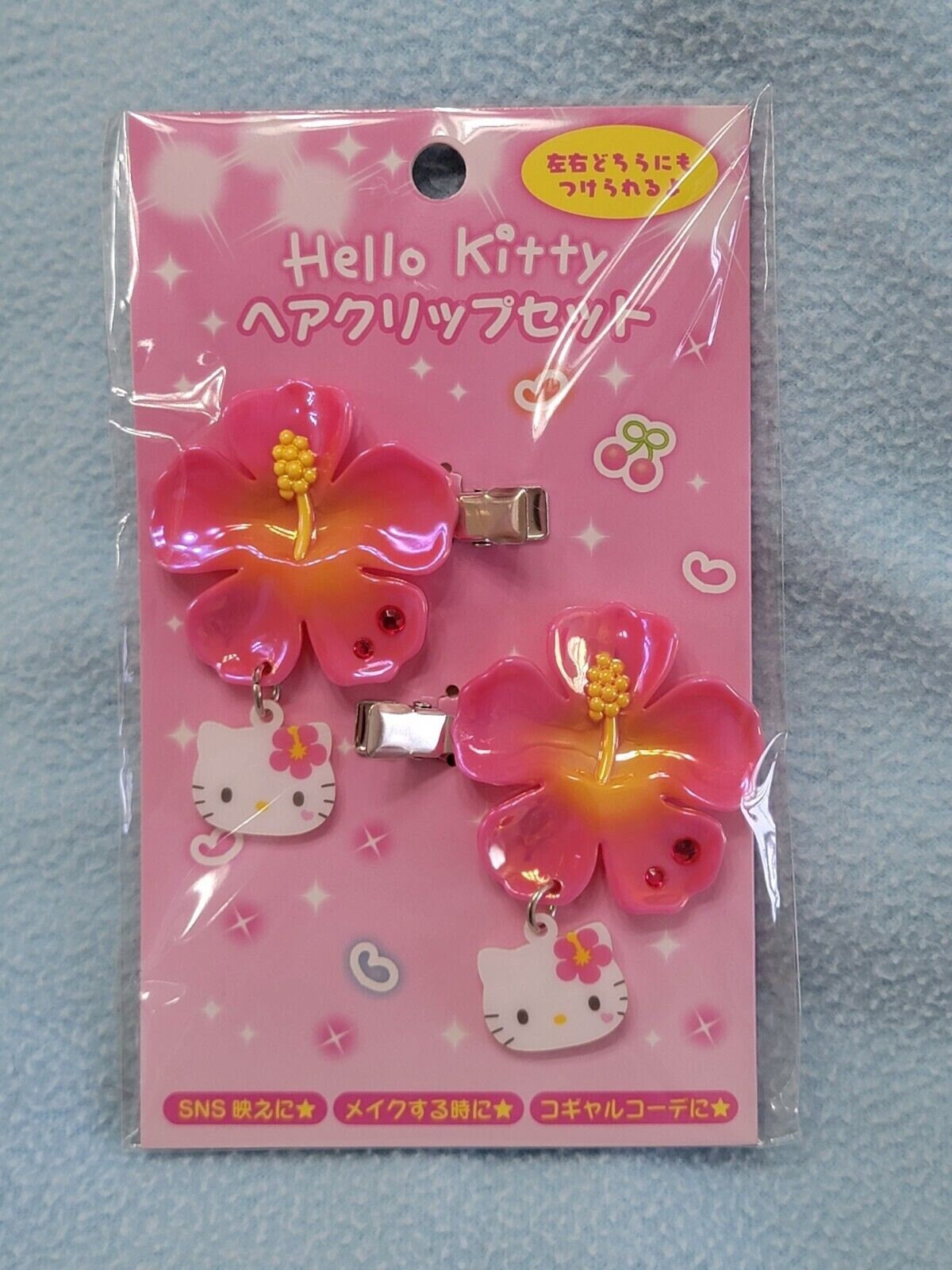 JAPAN SANRIO Hello Kitty Hair Clip Pink 2pcs Flower Dangle