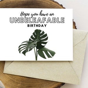 Cartão imprimível da planta do feliz aniversario | Cartão do dia de aniversário da folha de Monstera de <br> Entrega Rápida? Download instantâneo de PDF | Modelo de cartão | Cartão de aniversário de planta para impressão