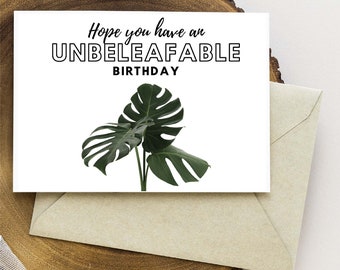 Happy Birthday Plant Printable Card | Monstera Leaf Birthday Day Card | Instant Download PDF | Card Template | Printable Plant Birthday Card