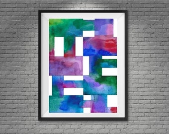 Watercolor Geometric Design Print Blue Green Purple Red Watercolor Digital Wall Print Wall Hanging Multi-color Watercolor Print JPG