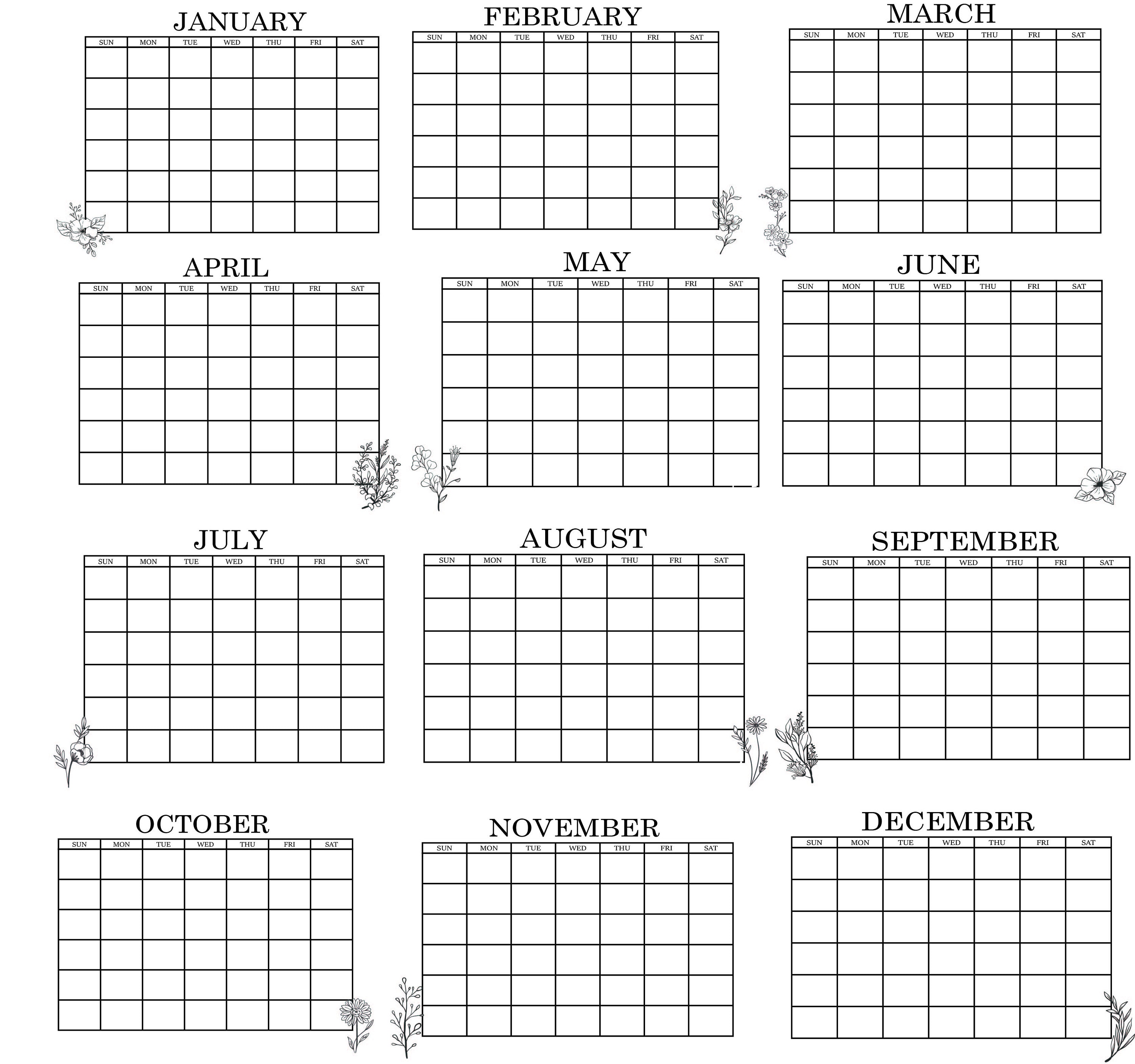 Monthly Blank Calendar Basic Calendar 11 X 8 5 Inches Etsy Canada