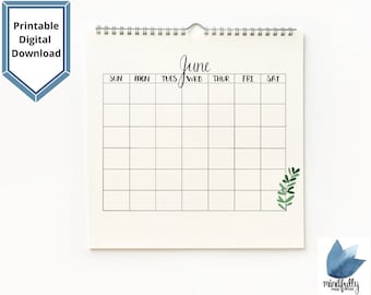 Monatlicher leerer Blumenpflanzenkalender, minimalistischer Basiskalender, Blumenkalender, druckbare Seiten, PDF druckbar, Sofort Download