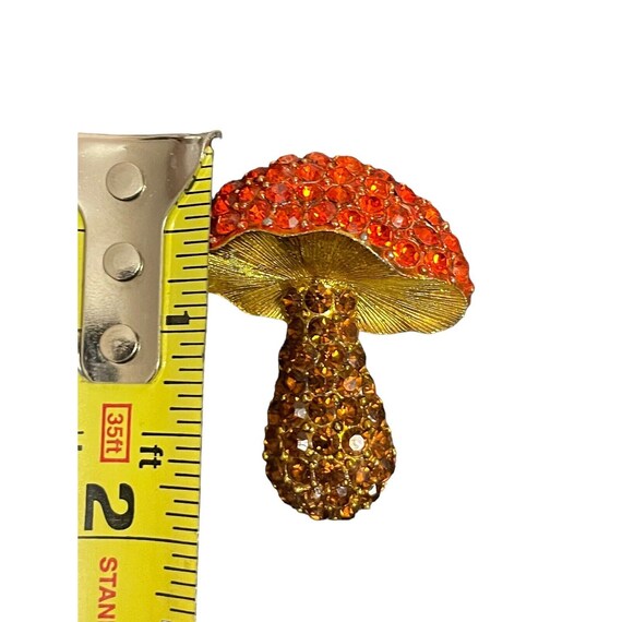 Vintage Rhinestone Mushroom Brooch Orange Multi G… - image 8