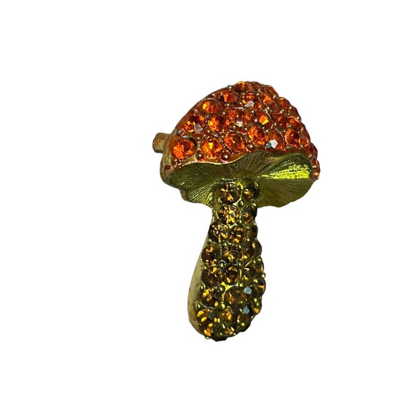 Vintage Rhinestone Mushroom Brooch Orange Multi G… - image 6