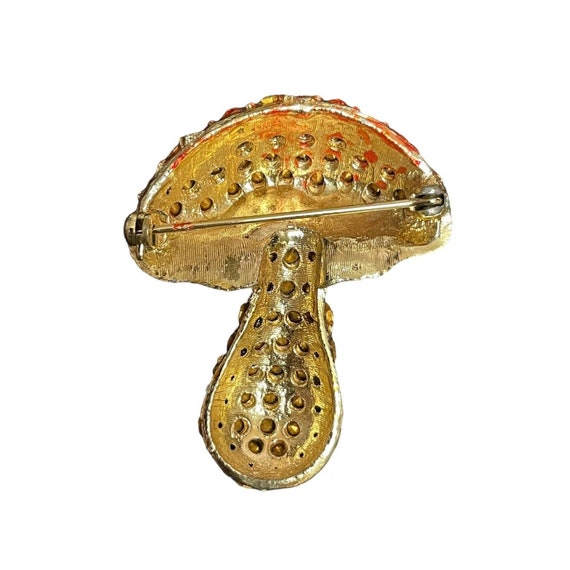 Vintage Rhinestone Mushroom Brooch Orange Multi G… - image 2