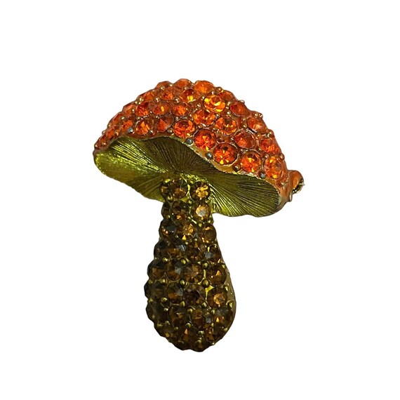 Vintage Rhinestone Mushroom Brooch Orange Multi G… - image 7