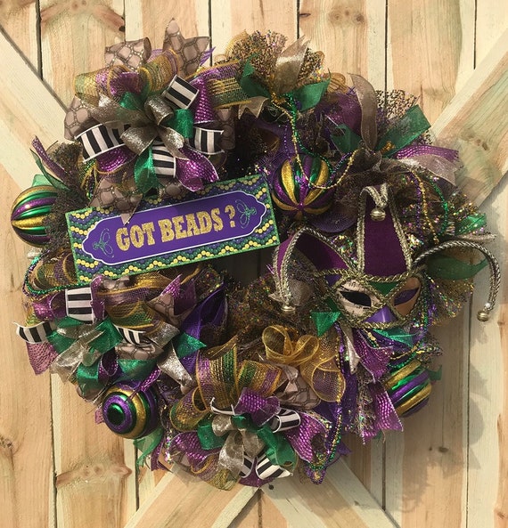 Mardi Gras Wreath Front Door Wreath Mardi Gras Door Hanger Etsy