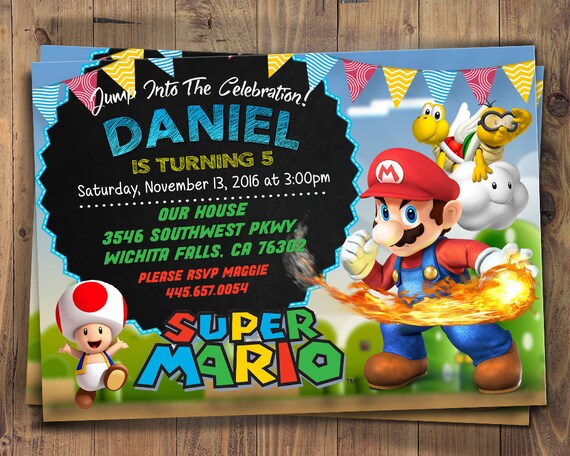 Birthday Invitation Super Mario Bros Birthday Invitation Etsy