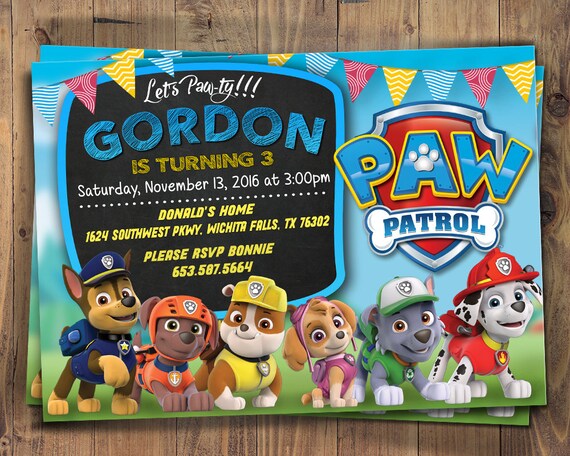 Invitation Danniversaire De Patrouille De Patte Invitation Etsy Invitation Danniversaire De Patrouille De Patte Invitation Etsy