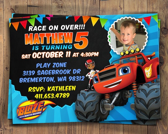 Blaze And The Monster Machines Invitation Blaze Chalkboard Etsy